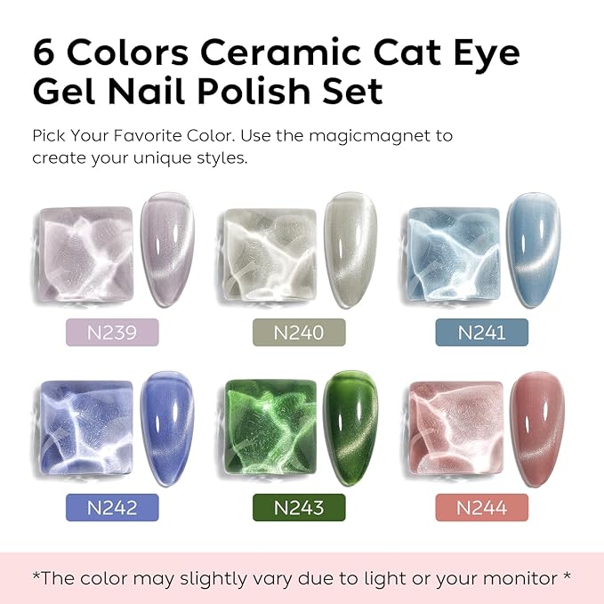 Nicedeco Hema Free Cruelty Free Vegan Cat Eye Gel Nail Polish 6 Colors Soak Off LED U V Gel for Nail Art Manicure Salon DIY