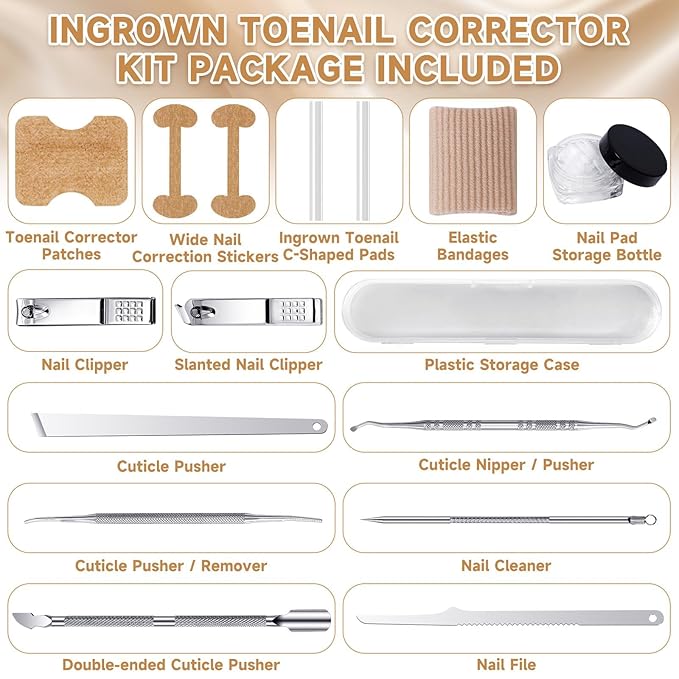 201 Pcs Ingrown Toenail Corrector Kit with Breathable Correction Strips, Curved Nail Patches, Toenail Lifter Tools, Complete Home Pedicure Set for Daily Nail Grooming & Nail Shaping