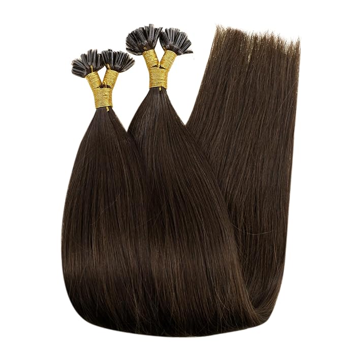RUNATURE Fusion Hair Extensions Human Hair 20 Inch Brazilian Straight U Tip Hair Extensions Real Human Hair Dark Brown Pre Bonded Hair Extensions Real Human Hair 50 Gram 50 Strands