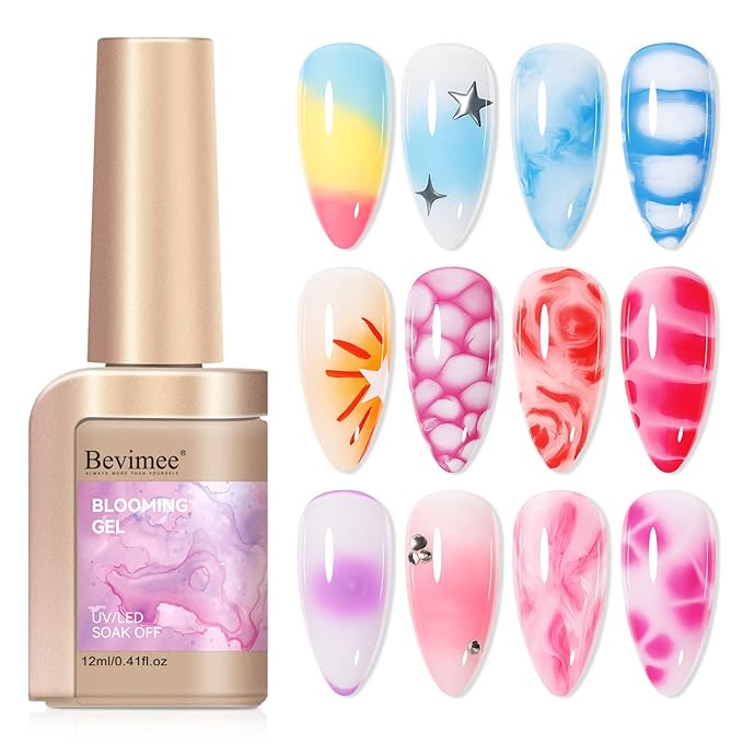 Nail Blooming Gel, Blooming Gel Nail Polish Clear for Spreading Effect Marble Watercolor Floral Print Soak Off UV Led Nail Art Polish Print Manicure DIY at Home