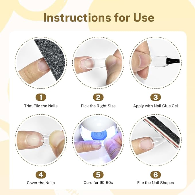JODSONE Long Almond Nail Tips 240Pcs Soft Nail Gel Tips Half Matte Full Cover Clear Gelly Press on Flase Nail Tips for Extension Nail Manicure Home DIY 12 Sizes