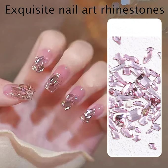 Light Pink Nail Rhinestones Kit, 18 Types of 900 Special-Shaped Nail Diamonds + 3200 Flat-Bottomed Nail Rhinestones, Nail Crystal Rhinestones for Manicure with Tweezer + Pickup Pen