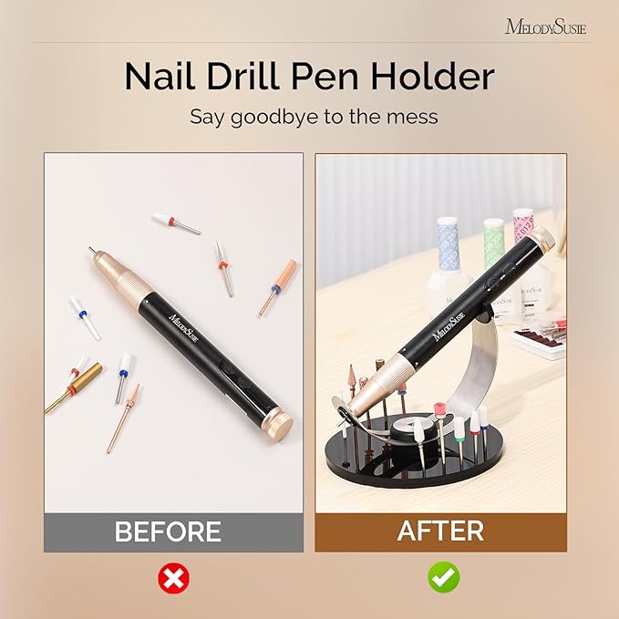 MelodySusie Pen Nail Drill Holder with 10 Drill Bits Holes,Stable Acrylic Base Stand for Most Pen-shaped Electric Nail File,Especially for PC120I,PC120B,PC180G,PC180F,PC180E,PM170F,PM180G,SM220G