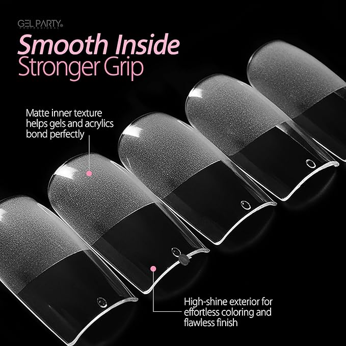 GELPARTY Soft Gel Nail Tips Medium Square - 240Pcs Pre-Buffed Matte Full Cover Tips - No Filing Needed, Soak Off Gel Extension System - Clear False Nails (12 Sizes)