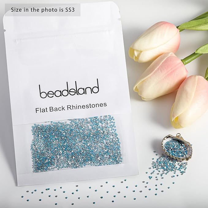 Beadsland Flat Back Crystal Rhinestones Round Gems for Nail Art and Craft Glue Fix, Aquamarine AB, 1.2-1.4mm, SS3/1440pcs