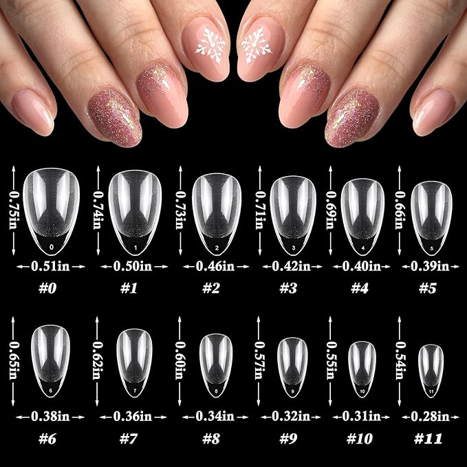 LoveOurHome 600pc Almond Fake Nails - Soft Gel Clear Press-on Short Acrylic Extension Tips, XS Stiletto Full Cover False Artificial Fingernail Tips