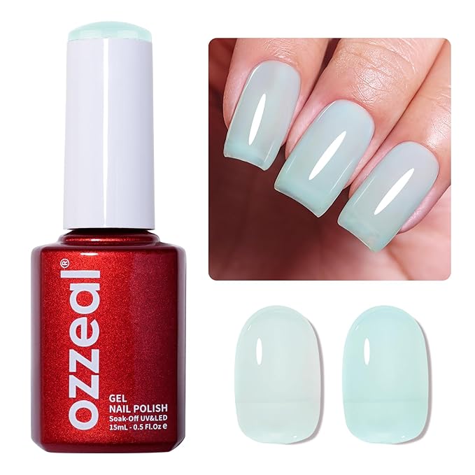 Jelly Gel Polish, Light Jade Green Jelly Nail Gel Polish Translucent Spring Summer Sheer Soak off UV LED for Nail Art DIY Manicure 0.5 Fl Oz