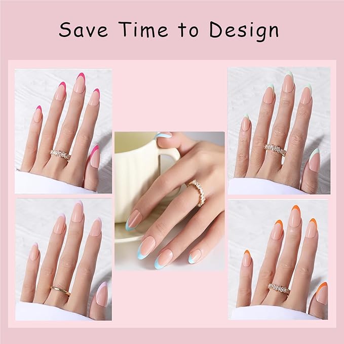 300Pcs Alomod French Tip Press on Nails, Short Soft Gel Nail Tips in 15Sizes, 3 in 1 Pre-lasting Acrylic Fake Nails, No Need to File False Nail Tips Extension for Women Nails Art DIY