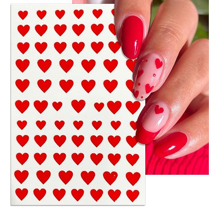 Valentine's Day Nail Art Stickers - Sexy Laser Heart Nail Decals, Self-Adhesive 6 Colors Black White Red Pink Kiss Heart for DIY 3D Nail Supplies Decoration (6 Sheets)