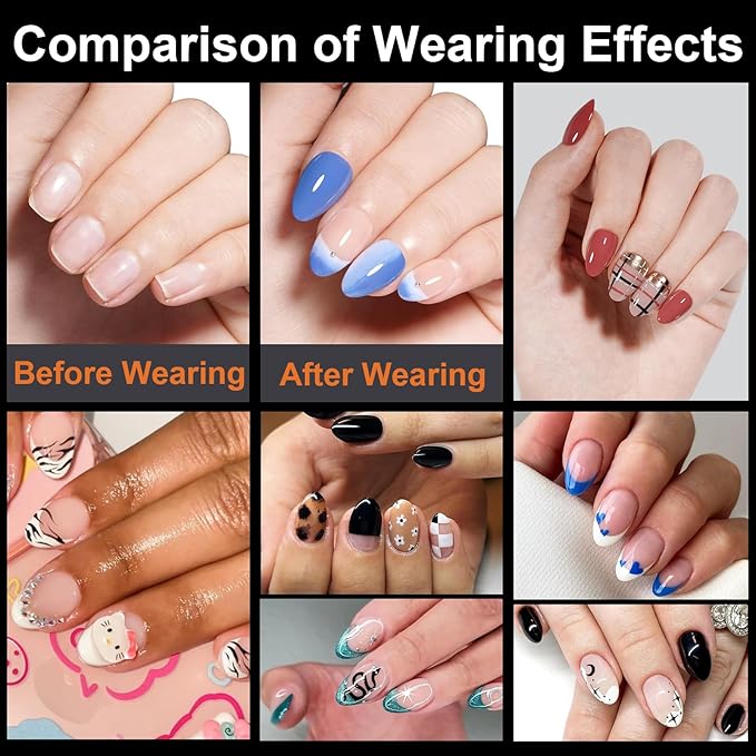 BlueZOO Extra Short Almond Nail Tips 600Pcs Soft Gel Full Cover Nail Tips, Half Matte Acrylic Fake Nails for Extension Nail Manicure Salon Home DIY, Clear Almond Pre Shaped Press On Nails, 12 Sizes