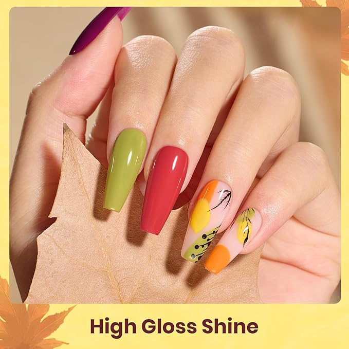 Beetles Spring Gel Nail Polish Set – 6 Colors Red Green Purple Orange Yellow Gel Polish Kit, Soak Off UV LED Gel Nail Polish for Manicure Nail Art Thanksgiving Gift for Women