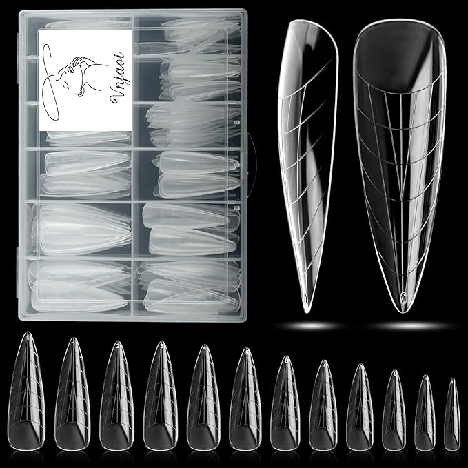 120 Pcs Poly Extension Gel Dual Nail Forms With Scale Builder Coffin Nail for Gel Manicure Art Design Salon DIY at Home (Long Water Drop Dual Forms Set)