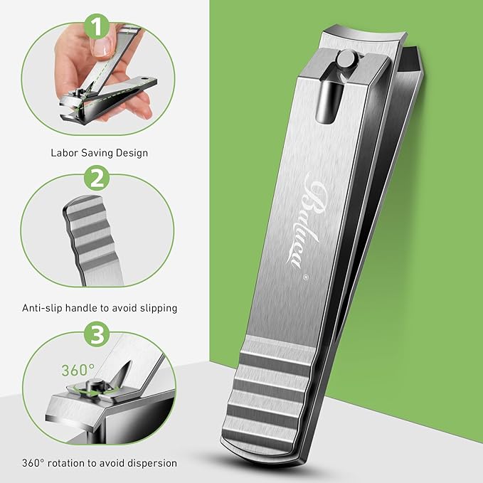 BALUCA Curved Toenail Clipper for Thick Nails, Heavy Duty Stainless Steel Toe Nail Clippers for Seniors, Men & Women, Stainless Steel Nail Cutter for Accurate Trimming and Grooming (Silver)