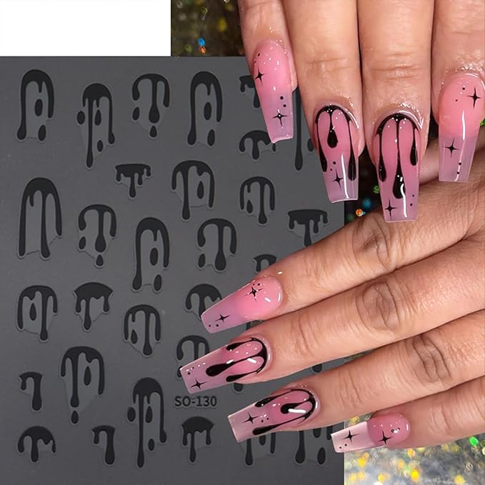 6 Sheets Halloween Blood Drop Nail Art Stickers Decals Gold Silver Butterfly Nails Stickers Self-Adhesive Blood Drop Nails Decals for Women Halloween Decor