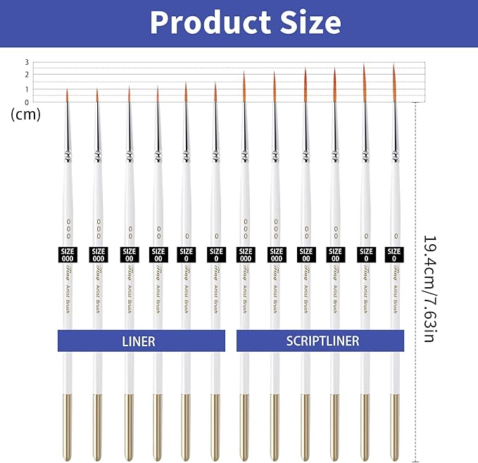 cobee 12Pcs Fine Paint Brushes, Detail Paint Brushes Micro Artist Paintbrush Set Acrylic Paint Brushes for Kids Students Artists Detail Painting Oil Fine Art Painting Watercolor Nail Art