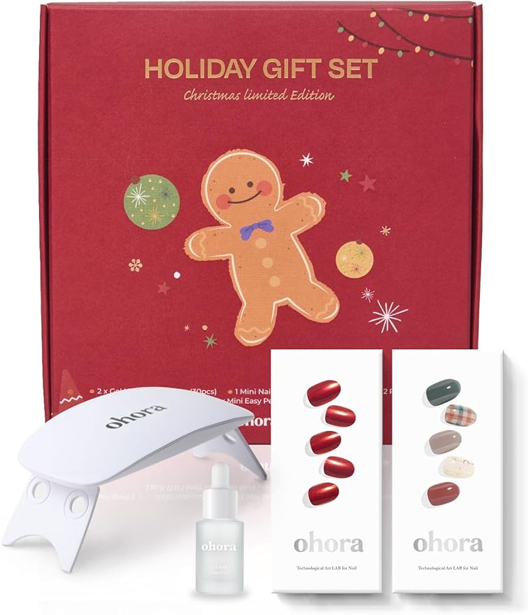 ohora Semi Cured Gel Nail Strips ([2025 Christmas Set] N Red Chrome & N Joy) - Works with Any Lamps, Salon-Quality, Long Lasting, Easy to Apply & Remove