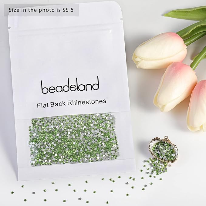 Beadsland Flat Back Crystal Rhinestones Round Gems for Nail Art and Craft Glue Fix, Light Green, 1.9-2.1mm, SS6/1440pcs