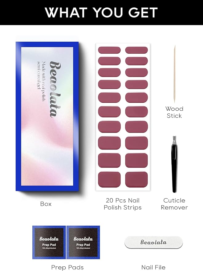 Semi Cured Gel Nail Strips - UV Light Gel Nail Stickers - 20 Long Lasting Salon Quality Wraps (Clay Rose Pink)