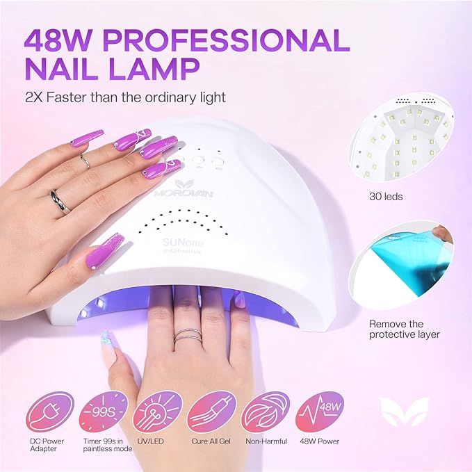 Morovan Gel Nail Polish Kit with UV Light: 36 Colors Gel Nail Polish Set with Pure Gillter Gel Polish Soak Off Gel Nail Kit Contain Base & Top Coat Nail Polish Starter Kit