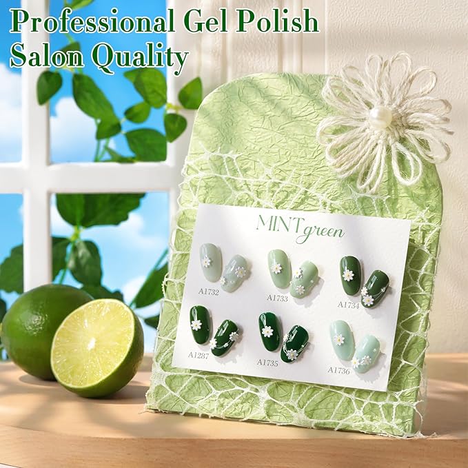 Double Rhythm 6 Pcs 15 ML Gel Polish Set Same Color Same Bottle Soak Off Gel Polish Kit Nail Art Manicure Salon DIY at Home for Women (Dark Mint Frost Sage Green Gray-T6-75)