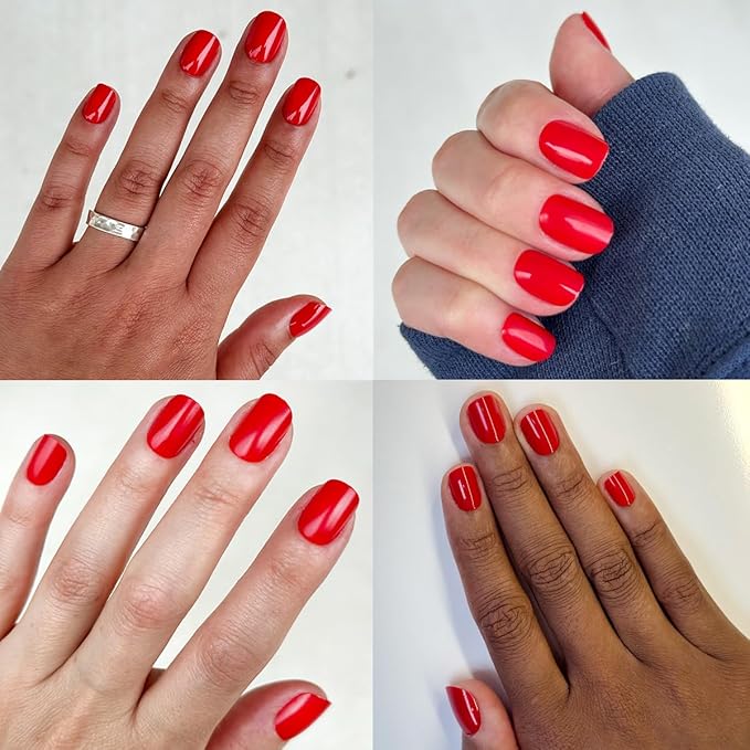 Olive & June Instant Mani Press-On Nails (Glue) | 42 Fake Nails, 21 Sizes | Non-Toxic, Long-Lasting Recycled Materials Realistic Look | Salon-Quality at Home | Short, Squoval | CV Cherry Red