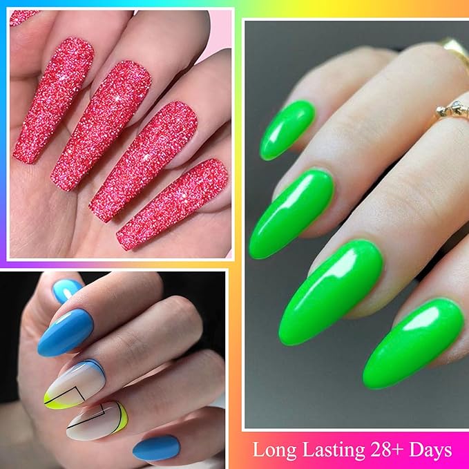 MTSSII Purple Blue Khaki Green Orange Red Gel Nail Polish 18 Pcs Set Silver Yellow Rose Red Pink Green Orange Glitter Gel Nail Polish with Base Gel Set Glitter Polish Kit for DIY Nail Art Women Gifts