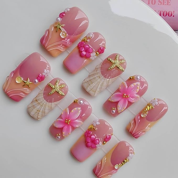 Handmade Press on Nails Medium Square Shape,Professional Handcrafted Design Glue on Nails for Women 10pcs M Size Pattern 1106