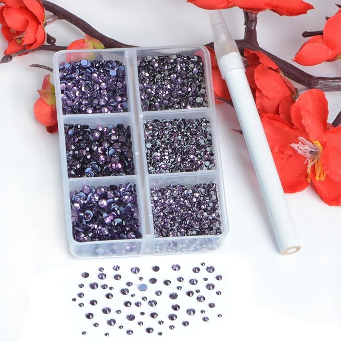Bymitel Hotfix Crystal Rhinestones Round Gems for Crafts,Mixed 6 Sizes with Wax Pencil Kit, Tazanite1.3-3.2mm(SS3-SS12/8000pcs)