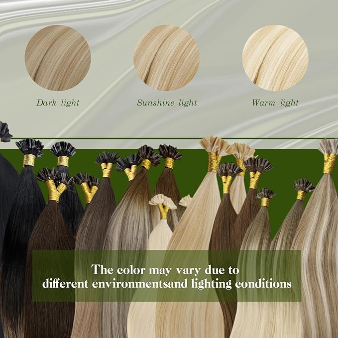 RUNATURE K Tip Hair Extensions Real Human Hair, Blonde U Tip Hair Extensions Pre Bonded Hot Fusion Remy Hair, Straight Silky Real Human Hair for Women, 16 Inch 50g 50s Blonde Highlights