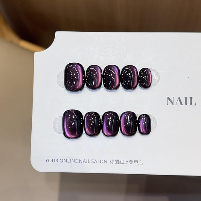 Short Square Press on Nails - Handmade Manicure Art Reusable False Nails 10pcs with Solid Nail Glue, Nail Adhesive Tabs, Strong Nail Glue (GHDJ-Short)