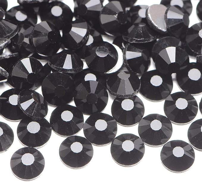 NCB 3000pcs Flatback Round Glass Nail Art Rhinestones Crystal for DIY Making Accessories Shoes, Clothes, Face Art, Bags, Manicure (Black, SS6 3000pcs)