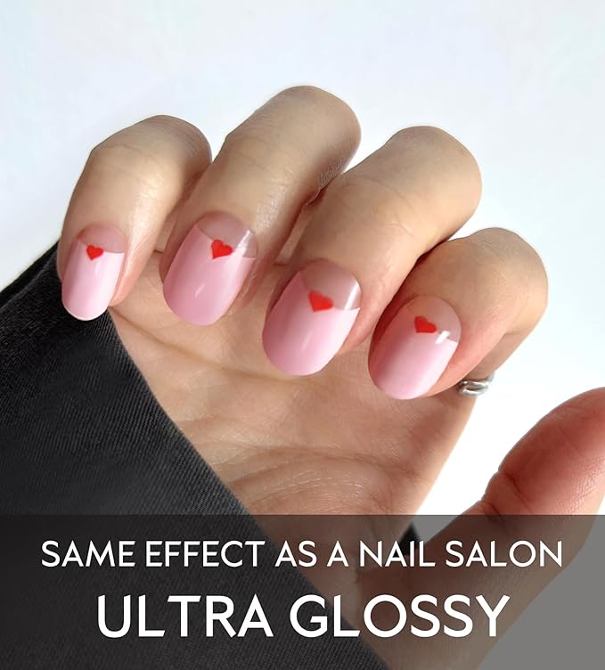 Semi Cured Gel Nail Strips - UV Light Gel Nail Stickers - 20 Long Lasting Salon Quality Wraps (Sweetheart Pink)