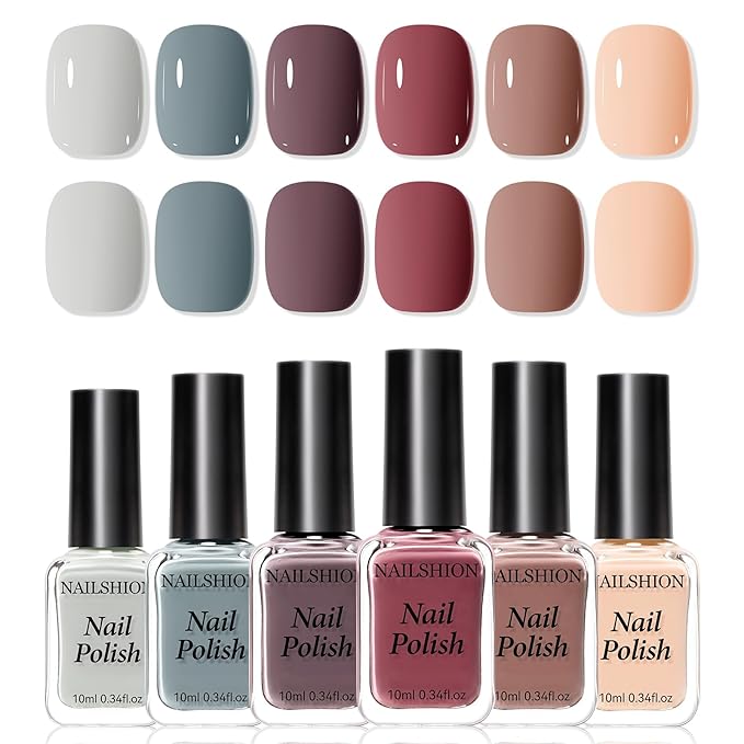 Nude Grays Nail Polish Set, 6 Colors Nude Pink Brown Red Dusty Rose Nail Polishes Neutral Color for All Seasons, Fast Air Dry Nail Art DIY at Home Manicure Gift for Women Girls