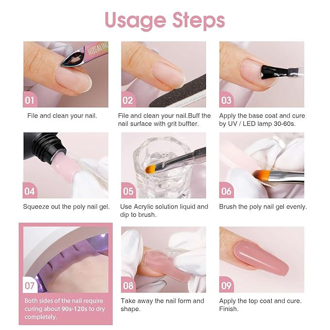 ROSALIND RosePink&White Poly Extension Gel for Nails, 2 PCS 1oz/30ml RosePink&White Poly Builder Pink for Gel Nail Extension
