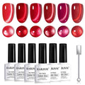 RARJSM Red Cat Eye Gel Nail Polish Set 6 Pcs Smoothie Ceramic Silver White Glitter Shimmer Burgundy Cherry Dark Wine Red Velvet Diamond Cateye Gel Polish with Magnetic Stick Soak off Curing Require