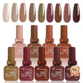 JR 9 Colors 0.5oz Brown Gel Nail Polish Set Bow Bottle Design Nude Gel Polish Kit UV LED Soak Off Polish Home DIY Gift Dark Brown Colors Nail Gel Polish Kit Series