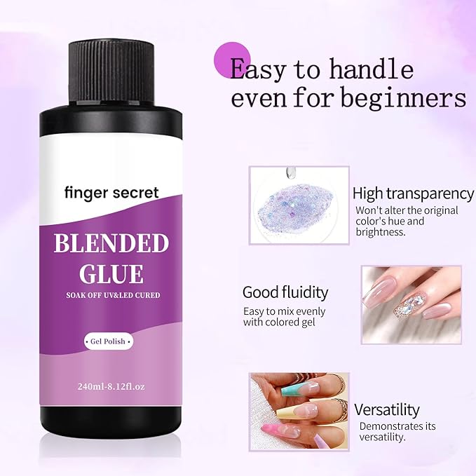 Blending Glue,Clear Gel Nail Polish Thinner Glue for Blending Ombre Gel Nail Polish Color Mixing Gradient Glitter Sequins,240ml/8floz for Nail Art Painting DIY Nail Blend Glue