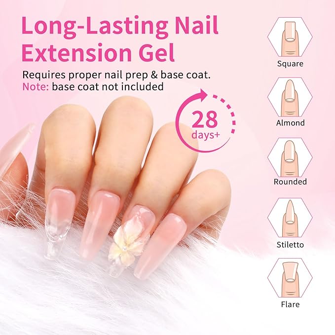 BQAN Poly Nail Gel, 2 Pcs Poly Extension Gel (30ml) with Slip Solution & Brush, for Long-Lasting Nail Extensions | Builder | Salon-Quality DIY & Home Use (Nude)