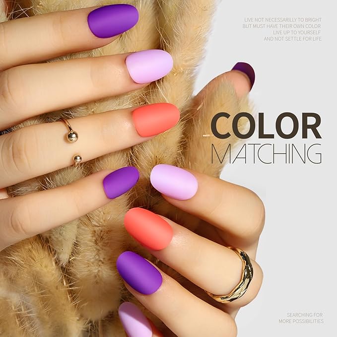 Teenitor Press On Nails Oval, 12 Sizes Matte Press On Nails Oval Shape, 12 Colors Short Fake Nails Kit With Nail Glue
