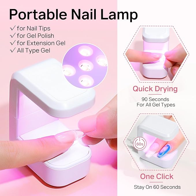 MIZHSE Gel Nail Kit, Fake Nails Long Coffin, 8-in-1 Builder Gel for Nails & Portable Mini U V Light, 240Pcs Half Matte Nail Tips for Nail Extension DIY Nail Salon for Women & Girls