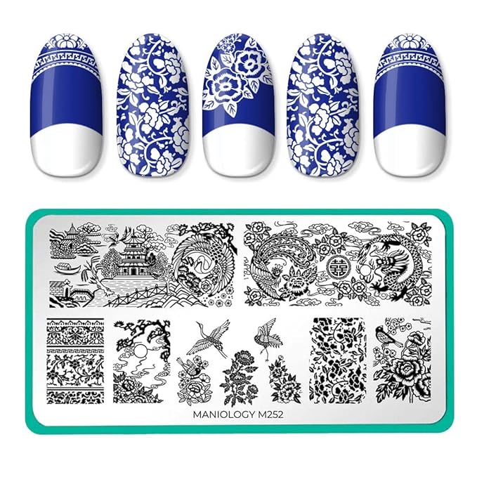 Maniology Porcelain Nail Stamping Plate | Chinese Ceramic–Inspired Floral Designs for Elegant DIY Manicures – Reusable, Rectangular Stainless Steel Nail Art Template