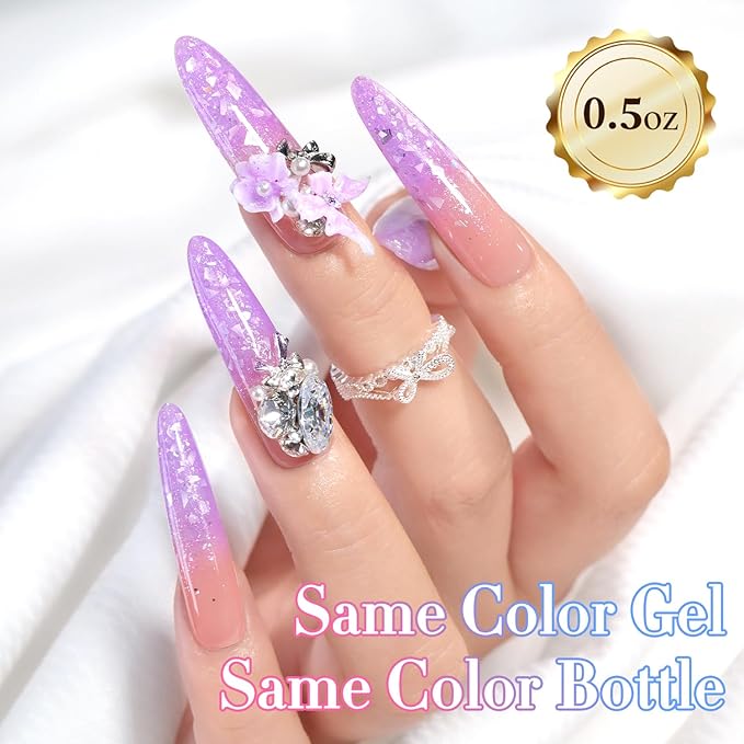 Double Rhythm 0.5Oz Glitter Gel Polish Same Color Same Bollte Shimmer Reflective Color for Nail Art Salon DIY Soak Off 15ml Nail Lamp Gel Polish at Home (Shell Purple-B1205)