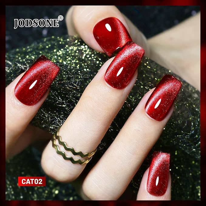 JODSONE 16.5ml Red Cat Eye Gel Nail Polish Soak Off LED Gel Polish for Nail Art Manicure DIY Salon at Home