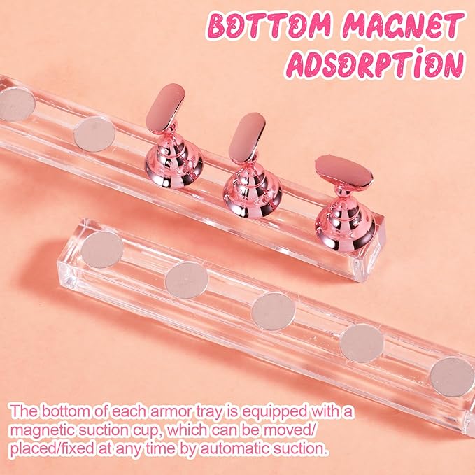 Nail Stands Acrylic Nail Art, 2 Set Magnetic Nail Tips Practice Holder Nail Crystal Holder for Nail Art with Reusable Adhesive Putty Nail Stand for Press On Nails DIY Painting(Rose Gold)