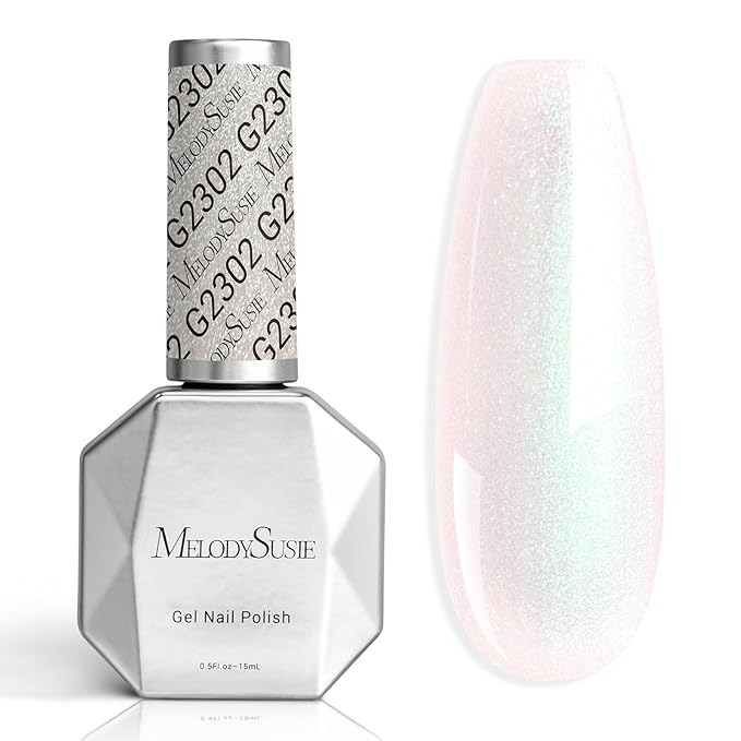 MelodySusie Jelly White Aurora Shimmer Gel Nail Polish, 0.5fl oz Soak Off UV LED Holographic Green Glitter Gel Polish Gift for Women Nail Art Manicure Salon DIY Nail Design Decoration at Home-G2302