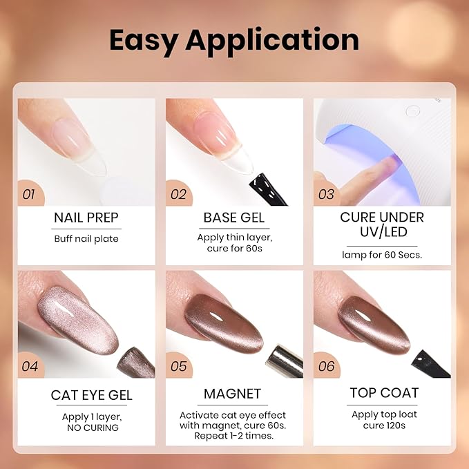 Beetles Brown Cat Eye Gel Nail Polish - Amber Hour Cat Eye Gel Polish, 15ML Glitter Brown Magnetic Fall Gel Polish Jelly Sheer Translucent Effect Soak Off UV French Nail Art Manicure Gift for Women