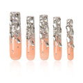 LOVFUL Stunning Bling Nails,Crystal Detailed Diamonds Press On Nails | Custom Shape | Glitter Rhinestone Nails | Gradient Pink Fake Nails| Square Long 2.2 in | H126 (L)
