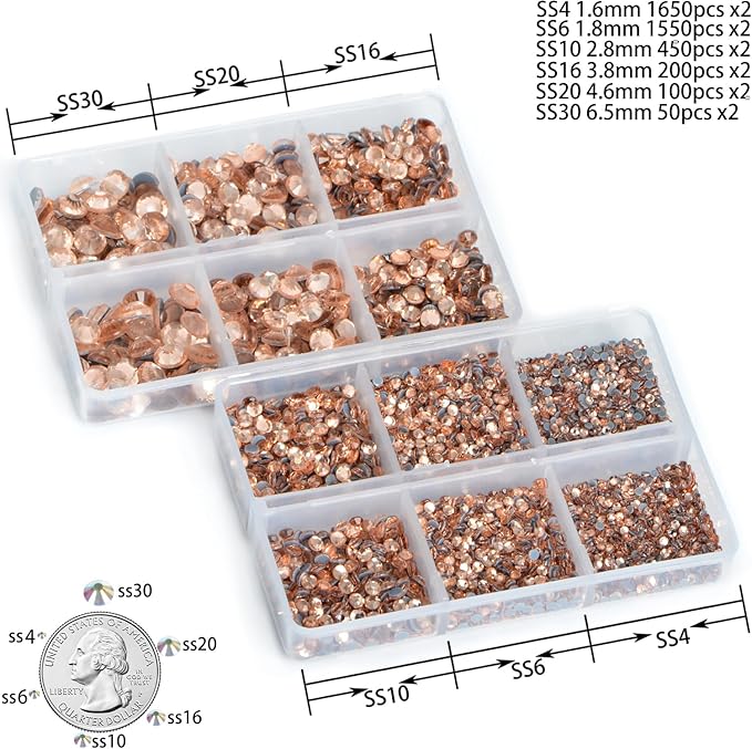 8000pcs Hotfix Rhinestones Flatback,Rhinestones for Crafts Clothes Mixed 6 Sizes, Hotfix Crystals with Wax Pencil Kit, SS4-SS30,Lt.Peach