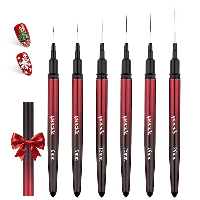 Nail Art Brushes, 6 Pcs Nail Liner Brushes for Nails, Nail Brushes for Nail Art Lines, Details, Edge and Plaid, Nail Design Brushes, Thin Nail Art Brushes Sizes 6/9/12/15/18/25 mm, Black