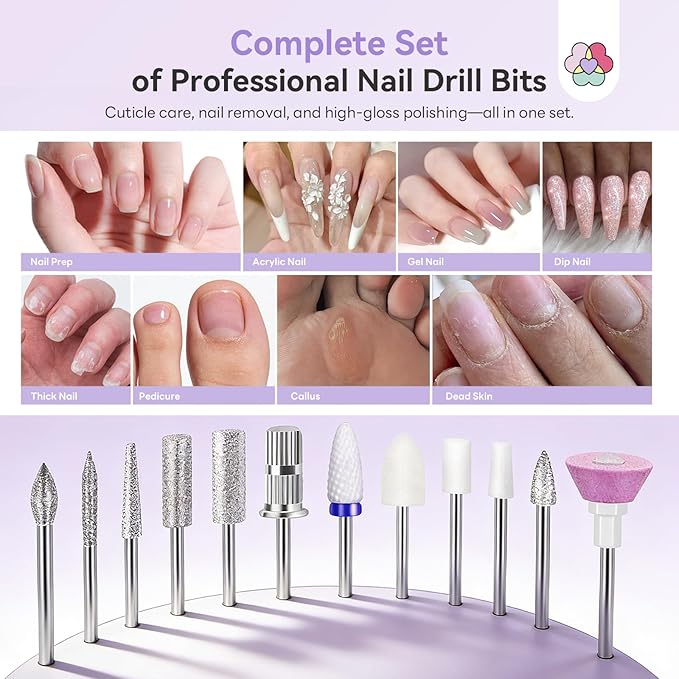 SAVILAND 2026 Nail Drill Professional: 40000RPM Electric Nail Drill 30S Fast Removal for Acrylic Nails Low Noise Electric Nail File Long-Lasting Manicure Pedicure Mobile Tech & Salon (Gradient Purple)